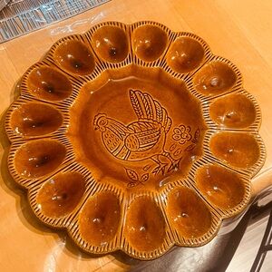 Vintage California Pottery Deviled Egg Plate 1960s Brown Henny Penny 529
